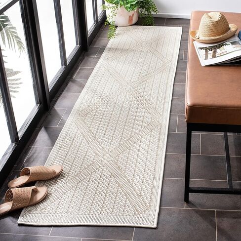 SAFAVIEH Bermuda Collection Runner Rug - 2' x 12', Cream & Beige, Non-Shedding & Easy Care, Machine Washable Indoor/Outdoor & Washable-Ideal for Patio, Backyard, Mudroom (BMU811A) in Saudi Arabia