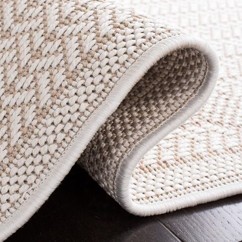 SAFAVIEH Bermuda Collection Runner Rug - 2' x 12', Cream & Beige, Non-Shedding & Easy Care, Machine Washable Indoor/Outdoor & Washable-Ideal for Patio, Backyard, Mudroom (BMU811A) in Saudi Arabia