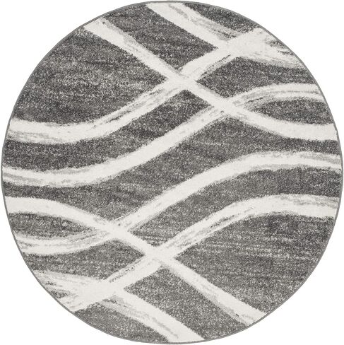 SAFAVIEH Adirondack Collection Area Rug - 6' Round, Charcoal & Ivory, Modern Wave Distressed Design, Non-Shedding & Easy Care, Ideal for High Traffic Areas in Living Room, Bedroom (ADR125R) in Saudi Arabia