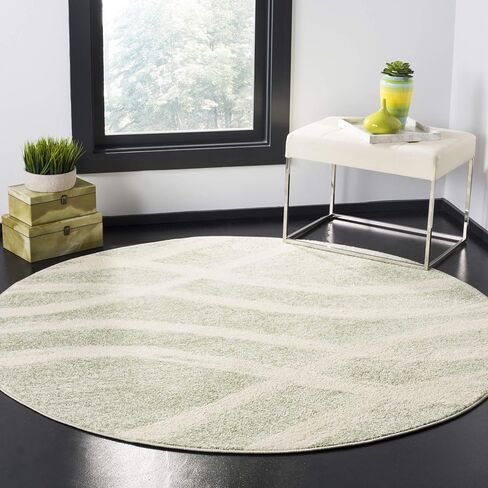 SAFAVIEH Adirondack Collection Area Rug - 6' Round, Charcoal & Ivory, Modern Wave Distressed Design, Non-Shedding & Easy Care, Ideal for High Traffic Areas in Living Room, Bedroom (ADR125R) in Saudi Arabia