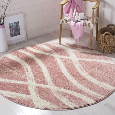 SAFAVIEH Adirondack Collection Area Rug - 6' Round, Charcoal & Ivory, Modern Wave Distressed Design, Non-Shedding & Easy Care, Ideal for High Traffic Areas in Living Room, Bedroom (ADR125R) in Saudi Arabia