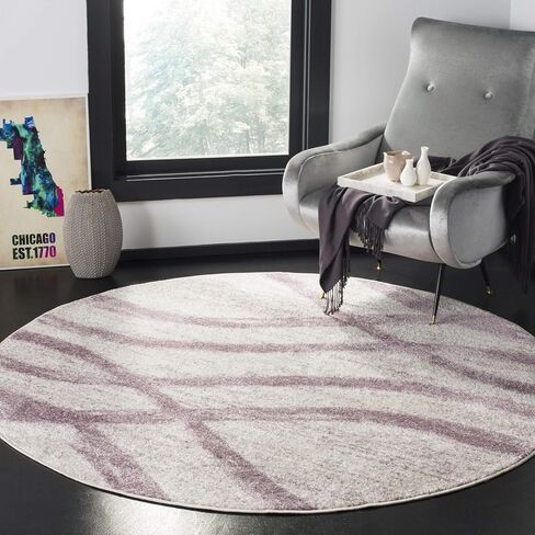 SAFAVIEH Adirondack Collection Area Rug - 6' Round, Charcoal & Ivory, Modern Wave Distressed Design, Non-Shedding & Easy Care, Ideal for High Traffic Areas in Living Room, Bedroom (ADR125R) in Saudi Arabia