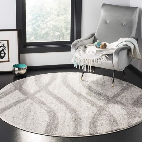 SAFAVIEH Adirondack Collection Area Rug - 6' Round, Charcoal & Ivory, Modern Wave Distressed Design, Non-Shedding & Easy Care, Ideal for High Traffic Areas in Living Room, Bedroom (ADR125R) in Saudi Arabia