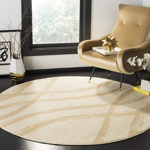 SAFAVIEH Adirondack Collection Area Rug - 6' Round, Charcoal & Ivory, Modern Wave Distressed Design, Non-Shedding & Easy Care, Ideal for High Traffic Areas in Living Room, Bedroom (ADR125R) in Saudi Arabia
