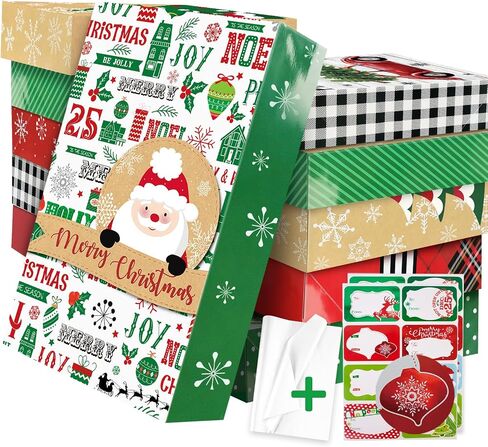 24 Christmas Cookie Bags for Gift Giving with Xmas 80 Gifts Stickers,Small Assorted holiday party Paper Kraft favor Goody Boxes Bulk for Packing,food treat container for wrapping in Kuwait