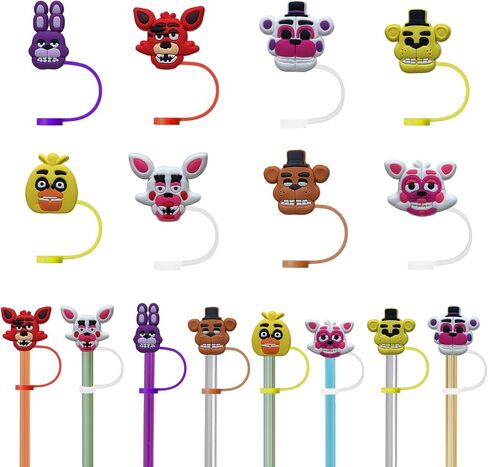 Five Nights Bear Horror Straw Covers 8Pcs - Reusable Halloween Horror Straw Tips with Dust-Proof Toppers for 6-8mm Drinking Straws - Perfect for Parties, Birthdays, and Home Kitchen Party Decor in Saudi Arabia