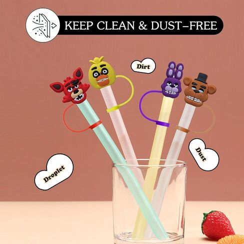 Five Nights Bear Horror Straw Covers 8Pcs - Reusable Halloween Horror Straw Tips with Dust-Proof Toppers for 6-8mm Drinking Straws - Perfect for Parties, Birthdays, and Home Kitchen Party Decor in Saudi Arabia