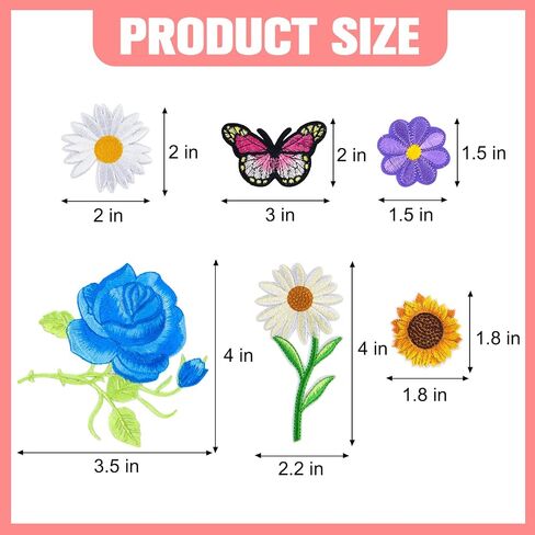 36 Pieces Sunflower Iron/Sew on Patches Daisy Flower Cute Rainbow Embroidered Applique Patches for Clothing Large Colorful Decorative Daisy Patches for Clothes Dress Hat Jeans DIY in Saudi Arabia