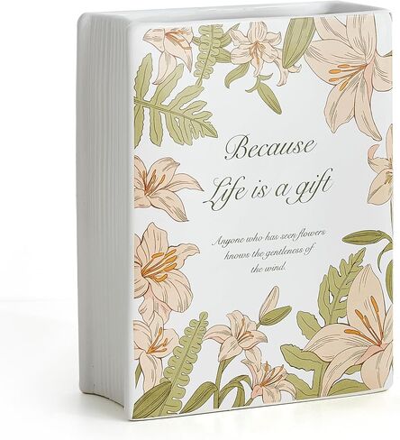 Octdays Ceramic Vase Room Decor: Book Shaped Decorative Vase for Home Decor - Unique Cute Flower Vase for Office Bookshelf Decoration Gift for Book Lovers 6.6in in Saudi Arabia