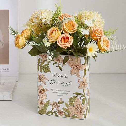 Octdays Ceramic Vase Room Decor: Book Shaped Decorative Vase for Home Decor - Unique Cute Flower Vase for Office Bookshelf Decoration Gift for Book Lovers 6.6in in Saudi Arabia