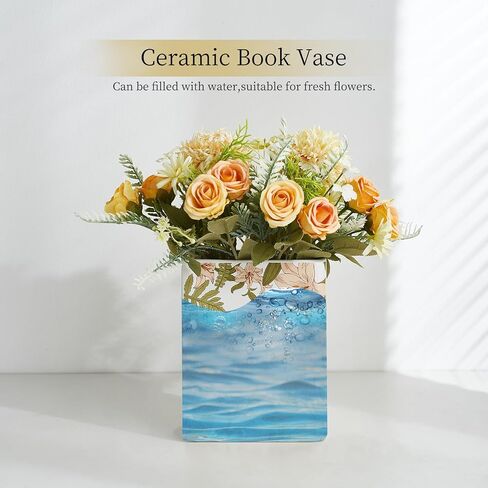 Octdays Ceramic Vase Room Decor: Book Shaped Decorative Vase for Home Decor - Unique Cute Flower Vase for Office Bookshelf Decoration Gift for Book Lovers 6.6in in Saudi Arabia