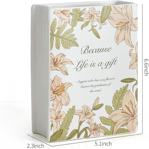 Octdays Ceramic Vase Room Decor: Book Shaped Decorative Vase for Home Decor - Unique Cute Flower Vase for Office Bookshelf Decoration Gift for Book Lovers 6.6in in Saudi Arabia