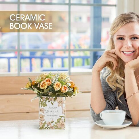 Octdays Ceramic Vase Room Decor: Book Shaped Decorative Vase for Home Decor - Unique Cute Flower Vase for Office Bookshelf Decoration Gift for Book Lovers 6.6in in Saudi Arabia