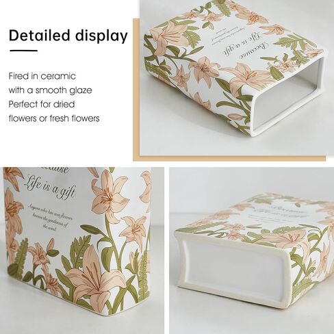 Octdays Ceramic Vase Room Decor: Book Shaped Decorative Vase for Home Decor - Unique Cute Flower Vase for Office Bookshelf Decoration Gift for Book Lovers 6.6in in Saudi Arabia