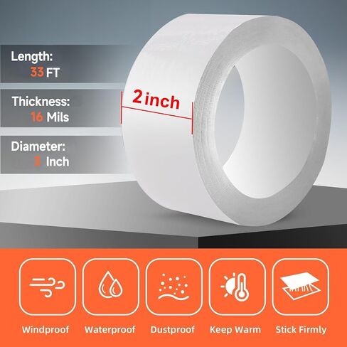Bruiefpap Transparent Window Weather Sealing Tape 2-Inch x 55Yards, Window Insulation Kit for Winter, Doors Plastic Draft Stopper for Winterizing, Clear Sealing Film Tape, No Residue in Saudi Arabia