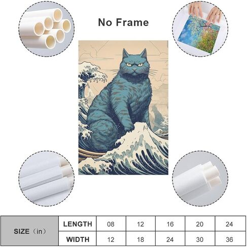 HHGaoArt Funny Great Wave Off Kanagawa Wall Art Vintage Japanese Poster Starry Night Painting Picture for Living Room (3-cat,16x24inch-Unframe) in Saudi Arabia
