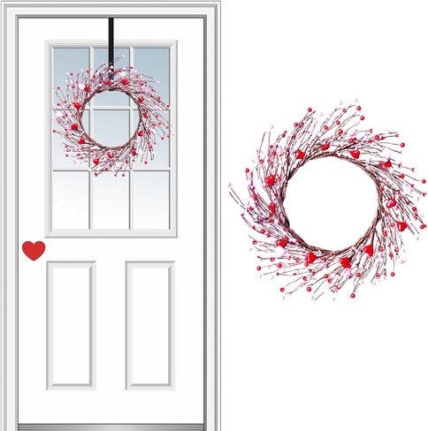 إكليل عيد الحب مقاس 45.72 سم، إكليل التوت على شكل قلب لعيد الحب بالباب الأمامي لتزيين حفلات الزفاف في عيد الحب، باللون الوردي والأحمر in Kuwait