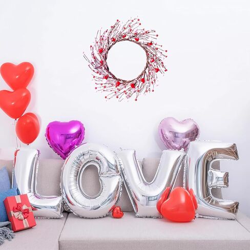 إكليل عيد الحب مقاس 45.72 سم، إكليل التوت على شكل قلب لعيد الحب بالباب الأمامي لتزيين حفلات الزفاف في عيد الحب، باللون الوردي والأحمر in Kuwait