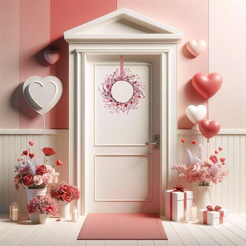 إكليل عيد الحب مقاس 45.72 سم، إكليل التوت على شكل قلب لعيد الحب بالباب الأمامي لتزيين حفلات الزفاف في عيد الحب، باللون الوردي والأحمر in Kuwait