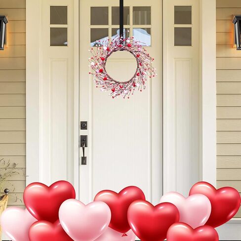 إكليل عيد الحب مقاس 45.72 سم، إكليل التوت على شكل قلب لعيد الحب بالباب الأمامي لتزيين حفلات الزفاف في عيد الحب، باللون الوردي والأحمر in Kuwait