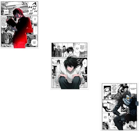 Ouroboros Art & Design - مجموعة ملصقات الرسوم المتحركة Death Note - Yagami Light وRyuk وL - ورق ممتاز غير لامع 300 جرام في المتر المربع - مجموعة من 3-8x10 بوصة - غير مؤطرة in Kuwait