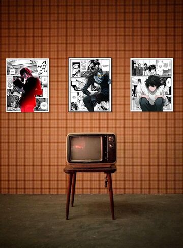 Ouroboros Art & Design - مجموعة ملصقات الرسوم المتحركة Death Note - Yagami Light وRyuk وL - ورق ممتاز غير لامع 300 جرام في المتر المربع - مجموعة من 3-8x10 بوصة - غير مؤطرة in Kuwait