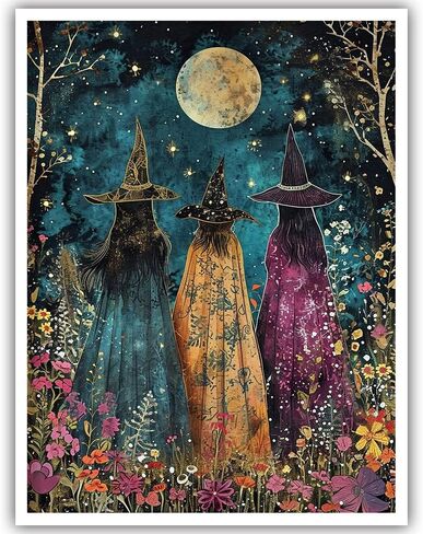 Generic Horror Halloween Home Decor Posters Three Witches Gather in The Maple Forest Vintage Gothic Wall Decor Autumn Beautiful Witches Forest Canvas Art Wall Decor for Living Room 12x16in Unframed in Saudi Arabia