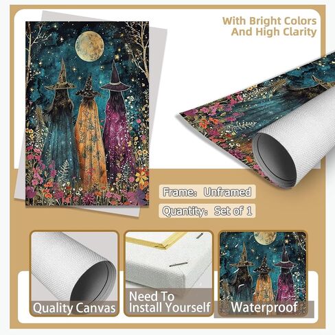 Generic Horror Halloween Home Decor Posters Three Witches Gather in The Maple Forest Vintage Gothic Wall Decor Autumn Beautiful Witches Forest Canvas Art Wall Decor for Living Room 12x16in Unframed in Saudi Arabia