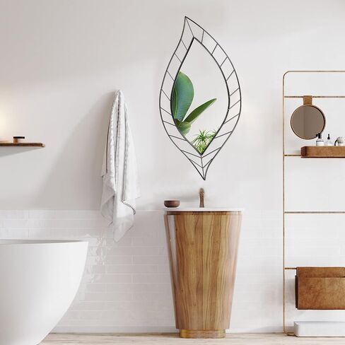 Chunful 2 Pack Wall Mirrors 36 x 18 Inch Decorative Leaf Mirror Artistic Modern Mirror Leaves Shaped Mirrors Decor for Living Room, Bedroom, Bathroom, Farmhouse, Vanity, Apartment Home (Black) in Saudi Arabia