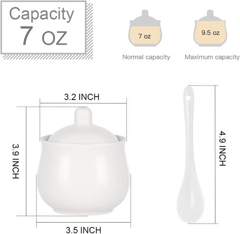 Ceramic Sugar Bowl with Lid and Spoon, White Porcelain Sugar Salt Pepper Storage Jar, 8 Ounces in Saudi Arabia