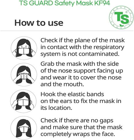 INT 【 30 Pack 】 KF94 Mask, Certified, Black TS Guard Safety Face Mask ; 4-Layered Protection, Tri-Folding Style, 3D-Ergonomic Design, Black Color, Large Size, Made in Korea. (30) in Saudi Arabia