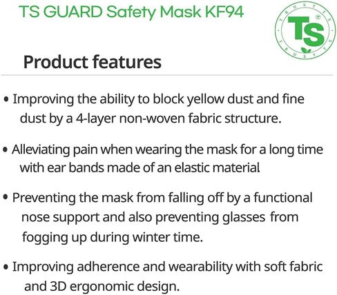 INT 【 30 Pack 】 KF94 Mask, Certified, Black TS Guard Safety Face Mask ; 4-Layered Protection, Tri-Folding Style, 3D-Ergonomic Design, Black Color, Large Size, Made in Korea. (30) in Saudi Arabia