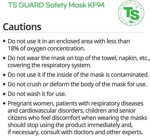 INT 【 30 Pack 】 KF94 Mask, Certified, Black TS Guard Safety Face Mask ; 4-Layered Protection, Tri-Folding Style, 3D-Ergonomic Design, Black Color, Large Size, Made in Korea. (30) in Saudi Arabia