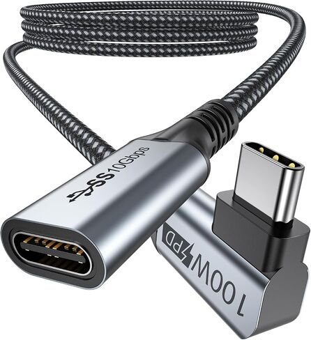 كابل تمديد USB C بطول 3 أقدام، سلك موسع USB من النوع C USB 3.1 (10 جيجابت في الثانية) ذكر إلى أنثى بزاوية قائمة شحن سريع متوافق مع أجهزة Mac-Book Pro/Air، Switch، الكمبيوتر المحمول، الكمبيوتر اللوحي والهاتف المحمول in Kuwait