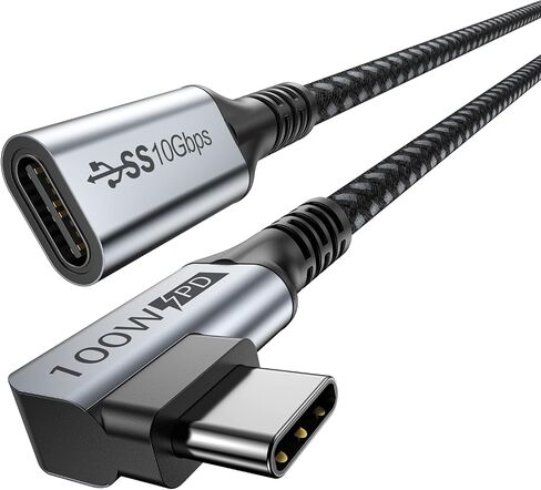 كابل تمديد USB C بطول 3 أقدام، سلك موسع USB من النوع C USB 3.1 (10 جيجابت في الثانية) ذكر إلى أنثى بزاوية قائمة شحن سريع متوافق مع أجهزة Mac-Book Pro/Air، Switch، الكمبيوتر المحمول، الكمبيوتر اللوحي والهاتف المحمول in Kuwait