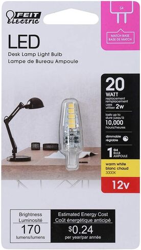 Feit Electric LED Capsule Specialty Light Bulb, 20W Equivalent, Dimmable, G4 Base, 3000K Warm White, 170 Lumens, Desk Lamp Light Bulbs with 10,000-Hour Lifetime, BP20G4/830/LED/6, 6-Pack in Saudi Arabia