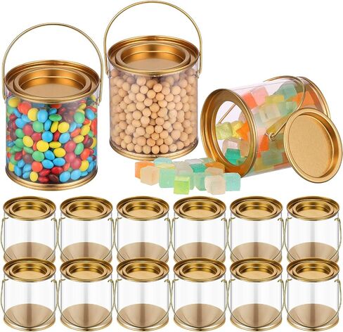 12 Pack Paint Cans Clear Plastic Paint Cans 3 x 3 Inches Mini Empty Bucket with Lids Small Transparent Paint Containers for Art Crafts Candy DIY Projects Christmas Party Favor Decor (Gold) in Saudi Arabia