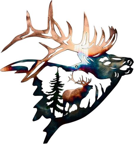ArtsyCase Home Collection ديكور جدار معدني، Elk Deer Metal Wall Art Sculpture Craft Craft مع ريفي ديكور كابينة ديكور جدار معلق لغرفة المعيشة وغرفة النوم والحمام الداخلي، 12.8 بوصة in Saudi Arabia
