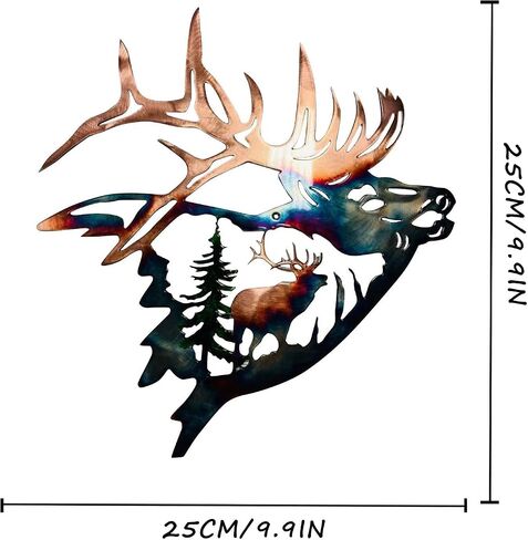 ArtsyCase Home Collection ديكور جدار معدني، Elk Deer Metal Wall Art Sculpture Craft Craft مع ريفي ديكور كابينة ديكور جدار معلق لغرفة المعيشة وغرفة النوم والحمام الداخلي، 12.8 بوصة in Saudi Arabia