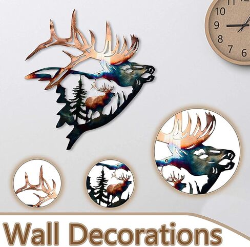 ArtsyCase Home Collection ديكور جدار معدني، Elk Deer Metal Wall Art Sculpture Craft Craft مع ريفي ديكور كابينة ديكور جدار معلق لغرفة المعيشة وغرفة النوم والحمام الداخلي، 12.8 بوصة in Saudi Arabia