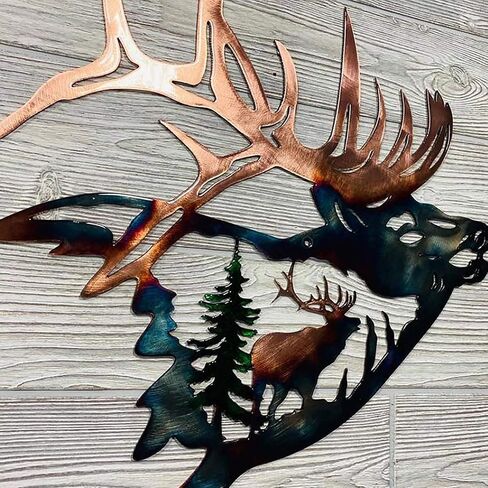 ArtsyCase Home Collection ديكور جدار معدني، Elk Deer Metal Wall Art Sculpture Craft Craft مع ريفي ديكور كابينة ديكور جدار معلق لغرفة المعيشة وغرفة النوم والحمام الداخلي، 12.8 بوصة in Saudi Arabia