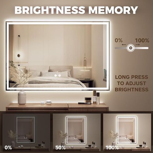 مرآة حمام LED مقاس 32 بوصة * 48 بوصة، مرآة زينة مزودة بأضواء، مضادة للضباب، قابلة للتعتيم، وظيفة الذاكرة، 3 ألوان لدرجات الحرارة in Saudi Arabia