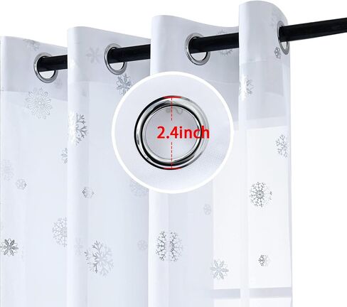 ستائر Youleyar Snowflake Christmas Voile الشفافة، طباعة رقائق فضية فاخرة، زوج معالجة برونزي معدني لتزيين نافذة العطلات، غرفة المعيشة، مجموعة من لوحتين باللون الأبيض 52Wx84L in Saudi Arabia