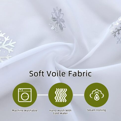 ستائر Youleyar Snowflake Christmas Voile الشفافة، طباعة رقائق فضية فاخرة، زوج معالجة برونزي معدني لتزيين نافذة العطلات، غرفة المعيشة، مجموعة من لوحتين باللون الأبيض 52Wx84L in Saudi Arabia