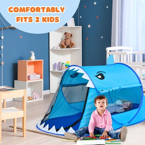 PlenPLAY Shark Adventure Pop up Kids Play Tent with Sharkun Plushie - Large Kids Play Tent Indoor Outdoor Shark Play Tent with 2 Mesh Roll up Windows (Limited Bundle with 15“ Sharkun Plushie) in Kuwait