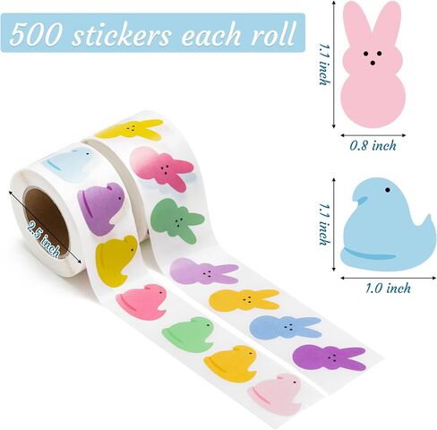 Easter Kids' Stickers Rolls - 1000pcs(2 Rolls)20 Styles Easter Bunny Marshmallow Chick Sticker Roll Cartoon Cute Giftwrap Self-Adhesive Novelty Easter Gift Wraping School Student Prizes Reward in Kuwait
