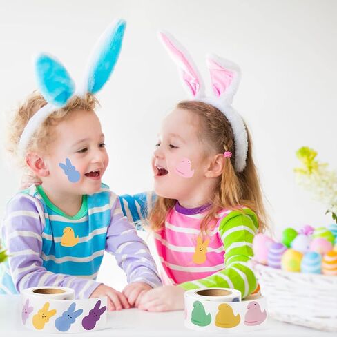 Easter Kids' Stickers Rolls - 1000pcs(2 Rolls)20 Styles Easter Bunny Marshmallow Chick Sticker Roll Cartoon Cute Giftwrap Self-Adhesive Novelty Easter Gift Wraping School Student Prizes Reward in Kuwait
