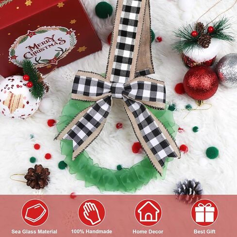 إكليل زجاج البحر الأخضر - إكليل عيد الميلاد الصغير المصنوع يدويًا مقاس 8 بوصات، أكاليل خزانة المطبخ على الطراز الساحلي لأكاليل ديكور عيد الميلاد للمنزل والباب والنافذة والكرسي والجدار in Kuwait