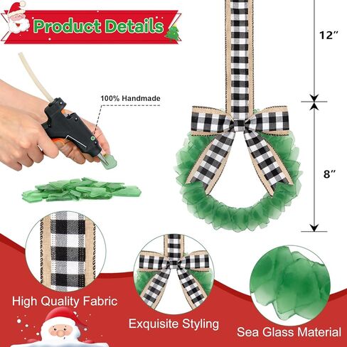 إكليل زجاج البحر الأخضر - إكليل عيد الميلاد الصغير المصنوع يدويًا مقاس 8 بوصات، أكاليل خزانة المطبخ على الطراز الساحلي لأكاليل ديكور عيد الميلاد للمنزل والباب والنافذة والكرسي والجدار in Kuwait