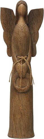 Creative Co-Op 5-1/4'L x 3-1/4'W x 16' H Resin Angel w/Wreath, Wood Finish Brown in Saudi Arabia